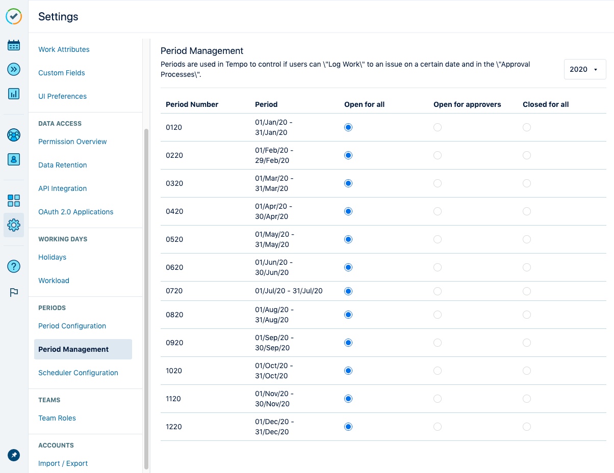 Set the status of periods in Period Management