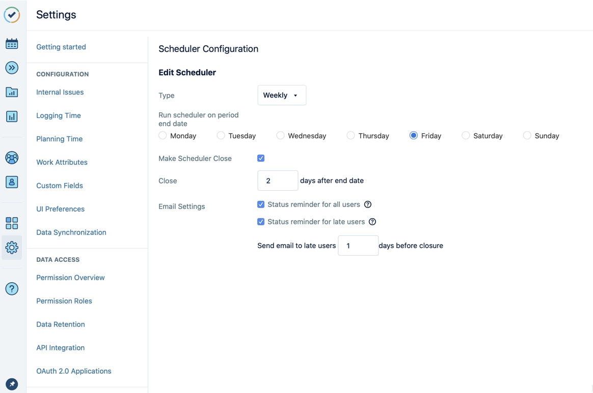Scheduler configuration