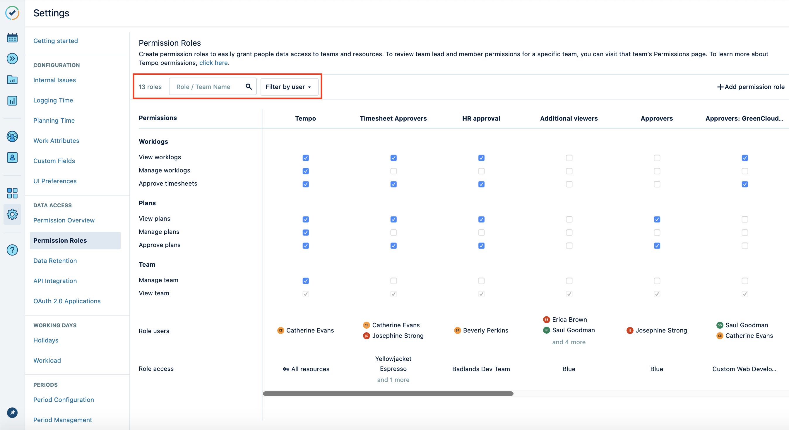 Search and filter by permission role