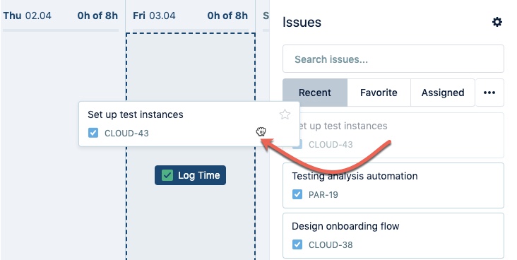 Drag issues from issues side panel