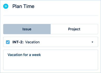 Select an issue from Plan Time form