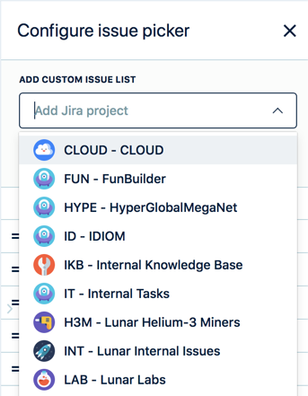 Add Jira project to Issue picker
