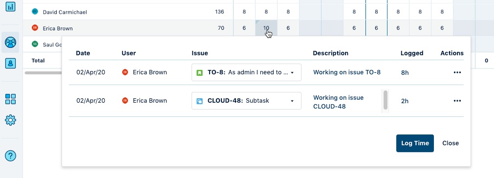 Edit worklogs in team timesheet
