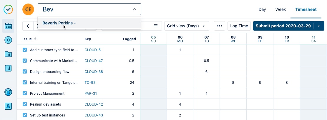 Submit individual team member's timesheet