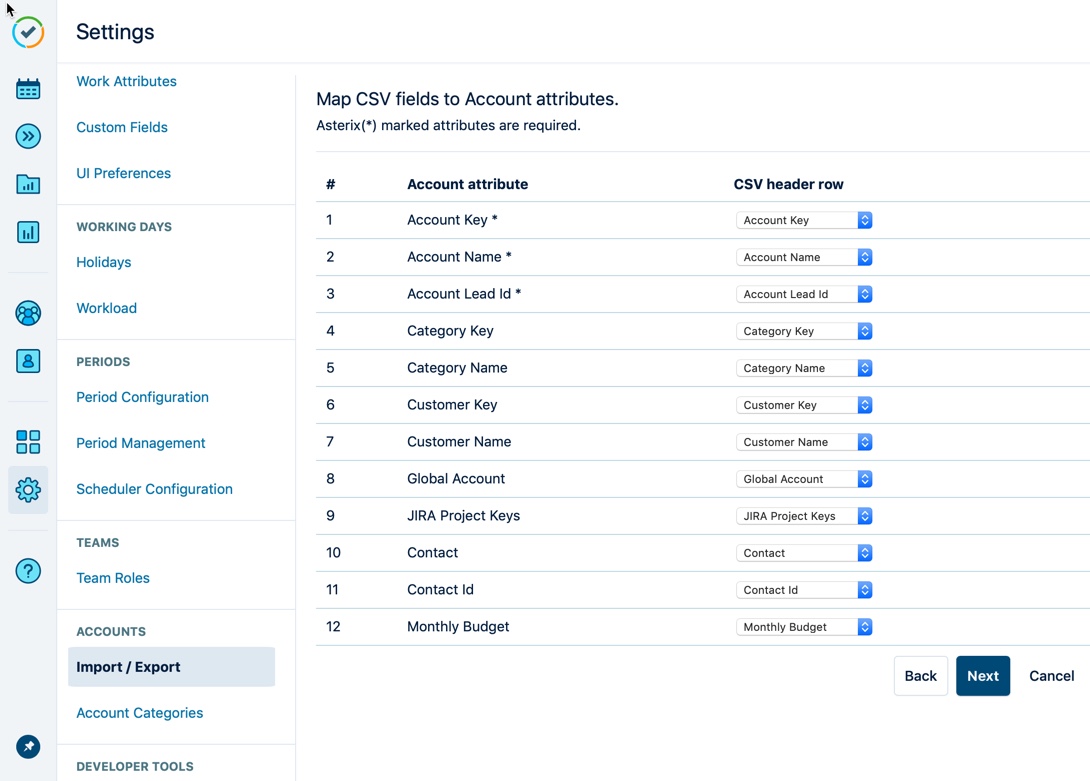 Map CSV fields to Account attributes
