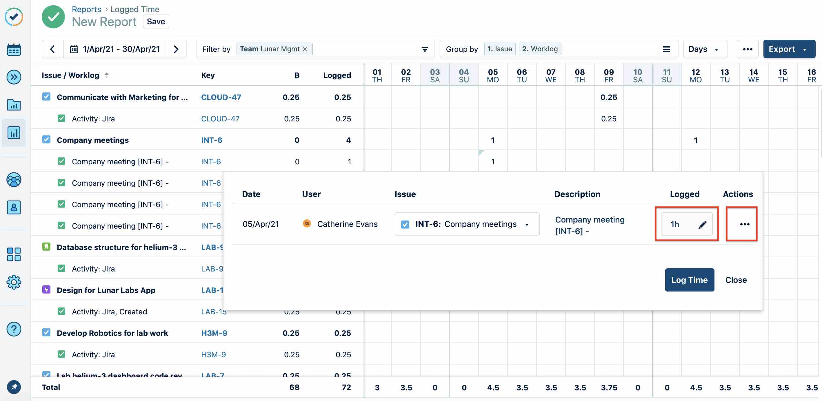 Edit time records directly in the Logged Time report Days view