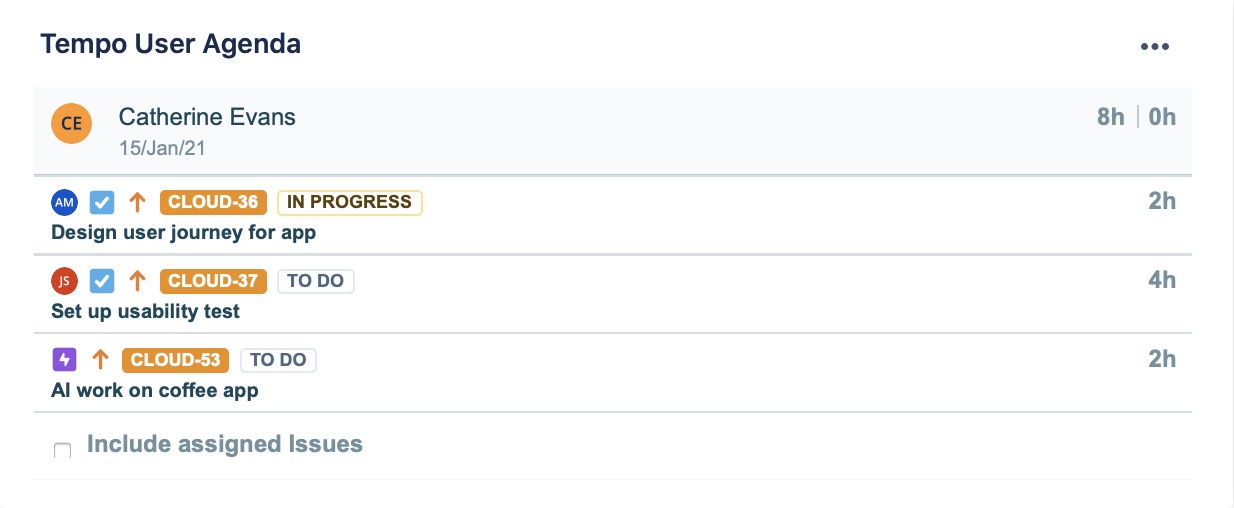 Tempo User Agenda gadget