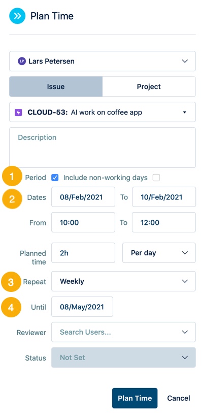 Create period plans using the Plan Time form