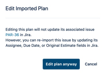 Edit imported plans dialog