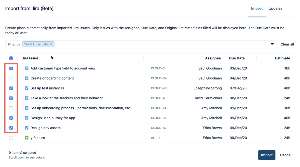 Select issues to import