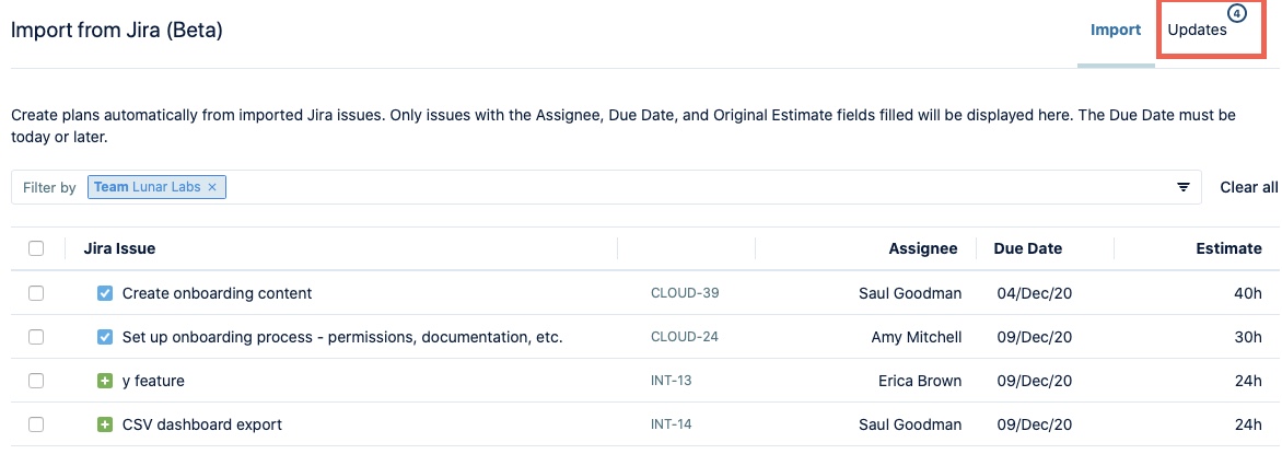 Update imported Jira issues