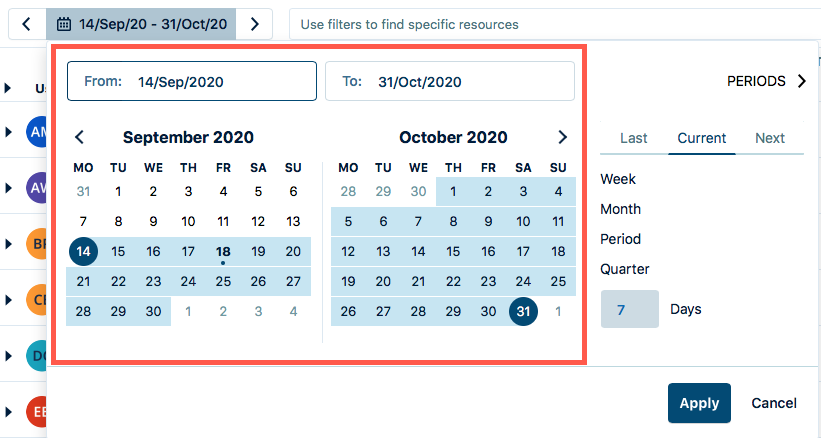 Select custom time period