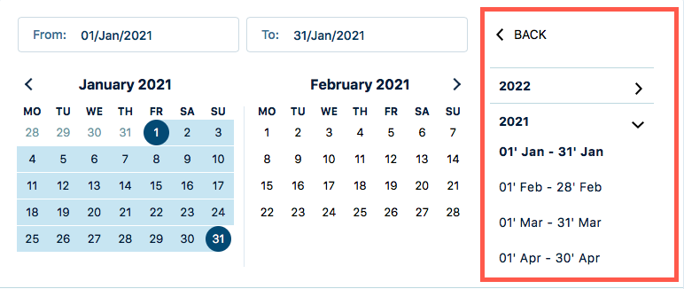 Select monthly period from another year