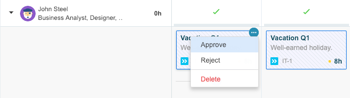 Approve or reject pending time card