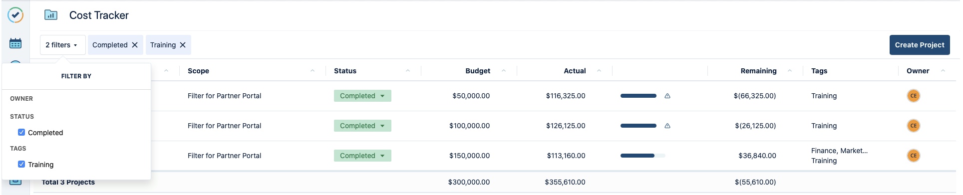 Filter across categories in Cost Tracker