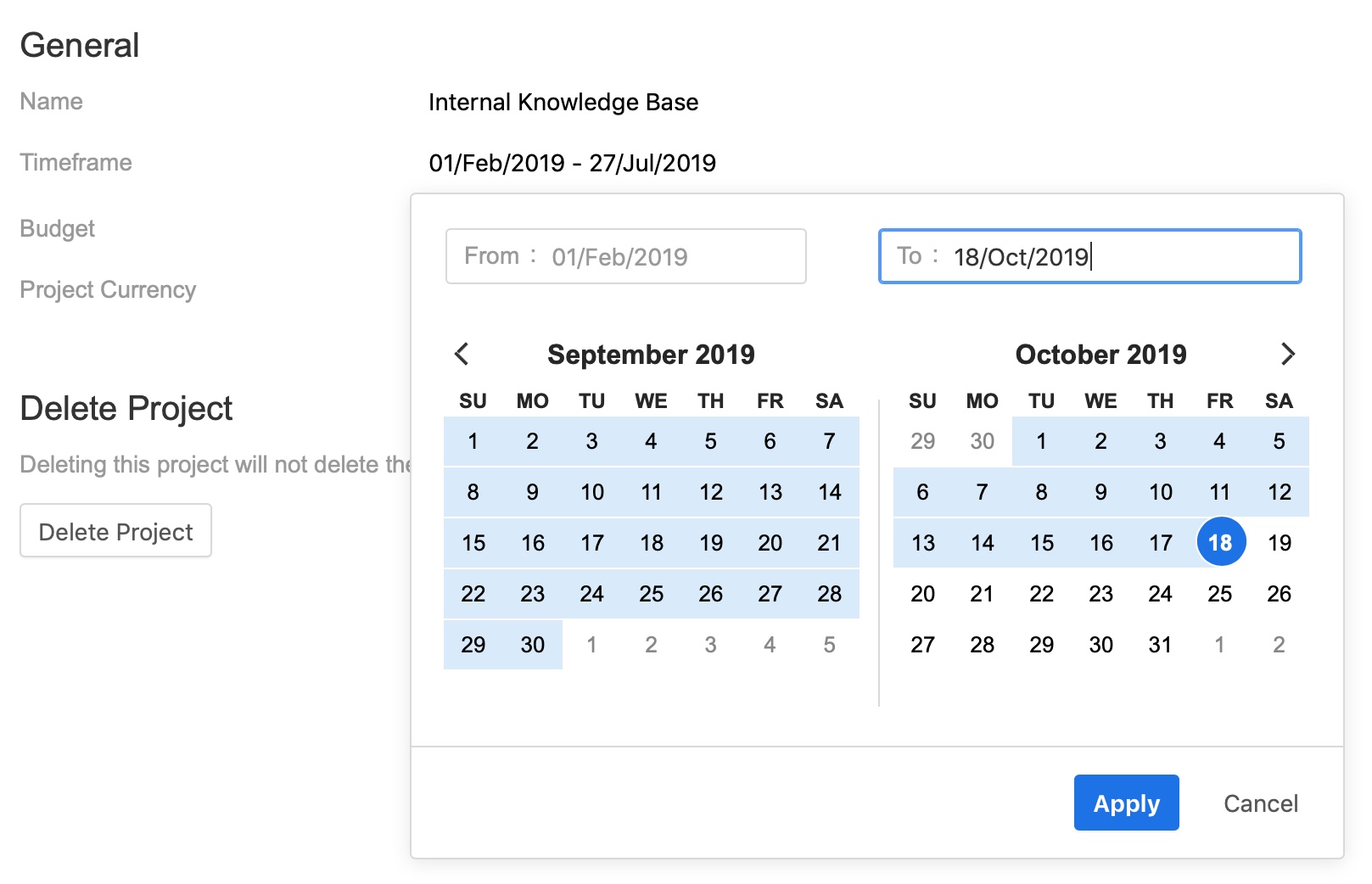 Date picker for Timeframe
